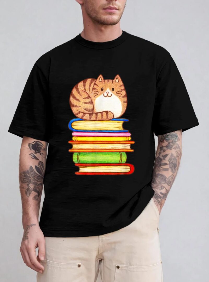 Cute Cat Books Graphic Women S Book Lovers Eacher T-Shirt