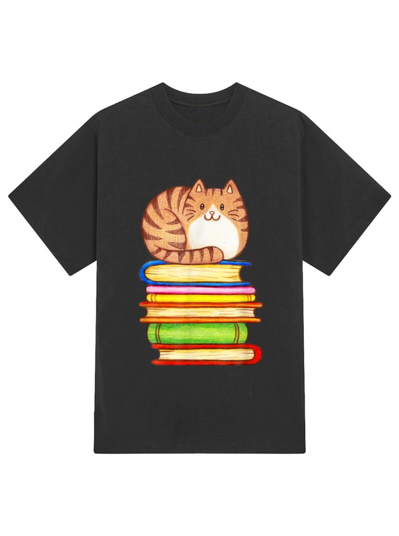 Cute Cat Books Graphic Women S Book Lovers Eacher T-Shirt - Image 2