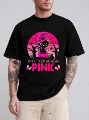 Cute Cat Breast Cancer Awareness In October We Wear Pink T-Shirt
