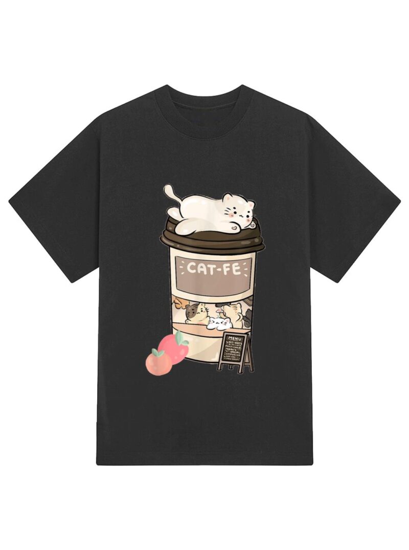 Cute Cat Cafe, Kawaii Cat Coffee, Anime Neko Kitty, Cat Puns T-Shirt - Image 2
