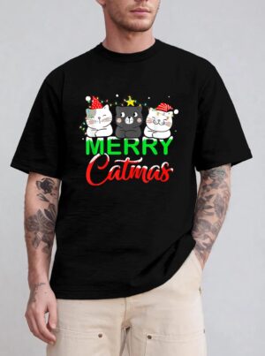 Cute Cat Lover Xmas Lights Santa Merry Catmas Cat Christmas T-Shirt