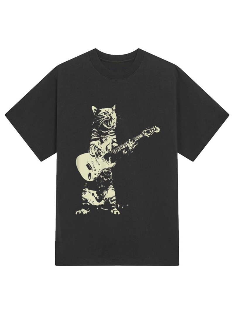 Cute Cat Playing Guitar T-Shirt - Image 2
