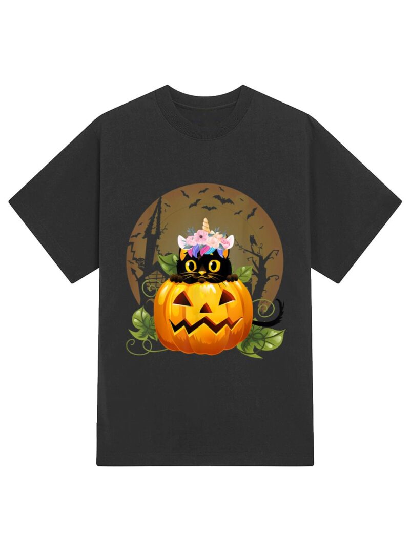 Cute Cat Pumpkin Unicorn Halloween Costume Gift T-Shirt - Image 2