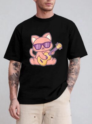 Cute Cat With Sunglasses Playing On A Guitar T-Shirt