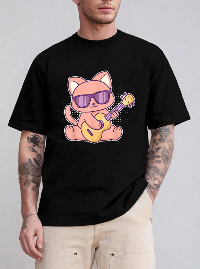 Cute Cat With Sunglasses Playing On A Guitar T-Shirt