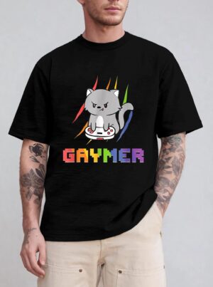 Cute Gaming Cat Gay Gamer T-Shirt