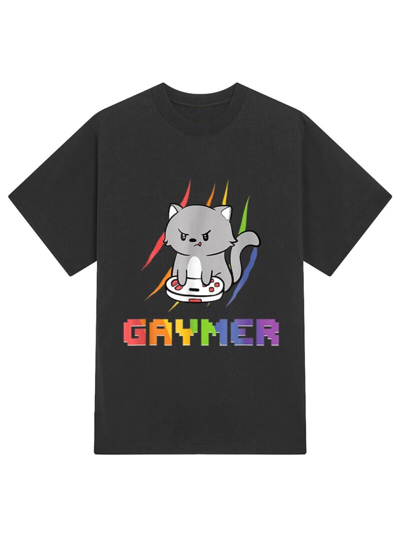 Cute Gaming Cat Gay Gamer T-Shirt - Image 2