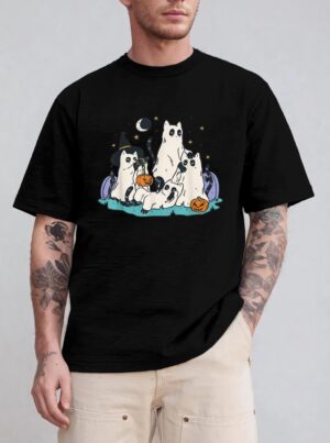 Cute Ghost Cats Cat Ghosts Funny Halloween Outfit Costumes T-Shirt