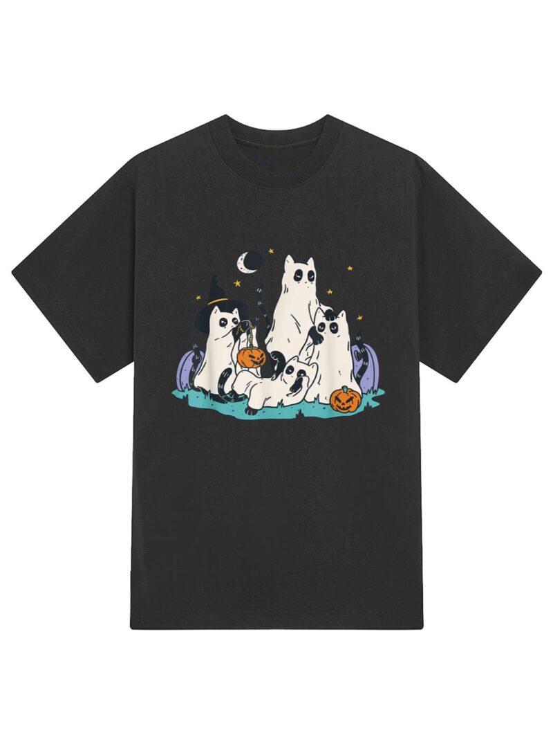 Cute Ghost Cats Cat Ghosts Funny Halloween Outfit Costumes T-Shirt - Image 2