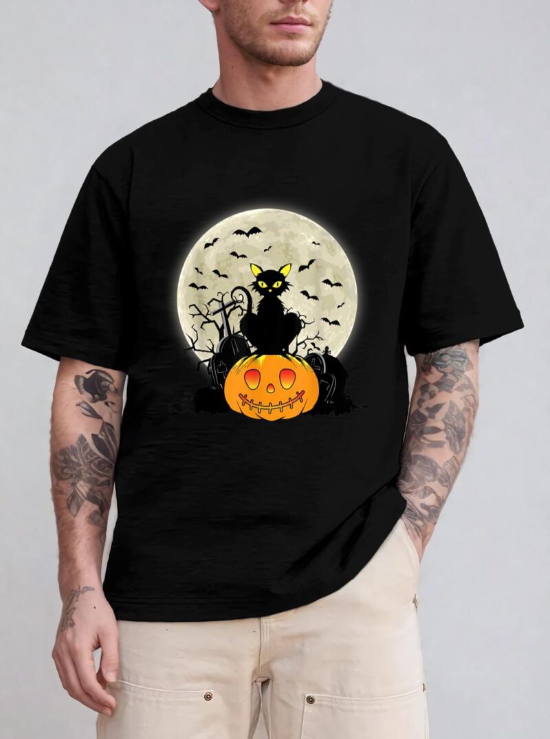 Cute Halloween Black Cat Witch Hat Pumpkin T-Shirt
