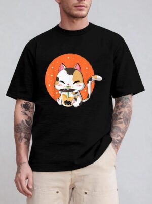 Cute Kawaii Cat Boba Bubble Milk Tea Anime Neko Kitten T-Shirt