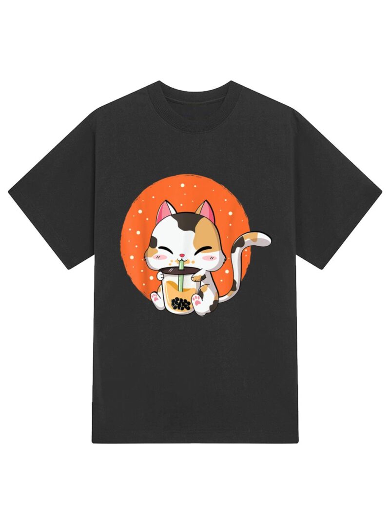 Cute Kawaii Cat Boba Bubble Milk Tea Anime Neko Kitten T-Shirt - Image 2