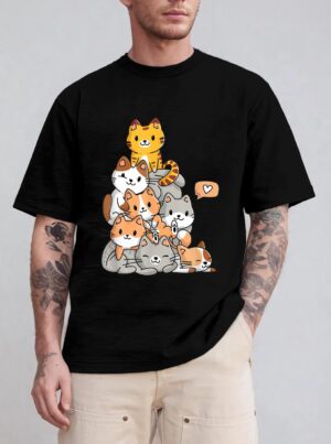 Cute Kawaii Cat Kitty Meowtain Cats Pile Chibi Women Girls T-Shirt