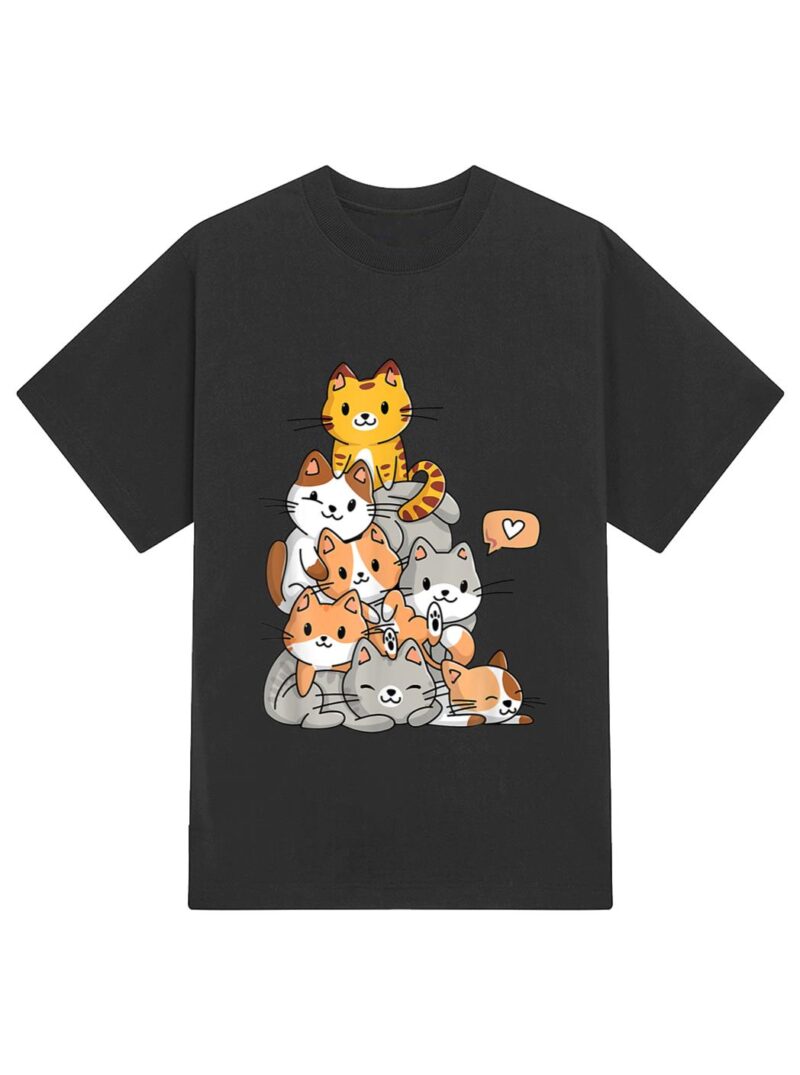 Cute Kawaii Cat Kitty Meowtain Cats Pile Chibi Women Girls T-Shirt - Image 2