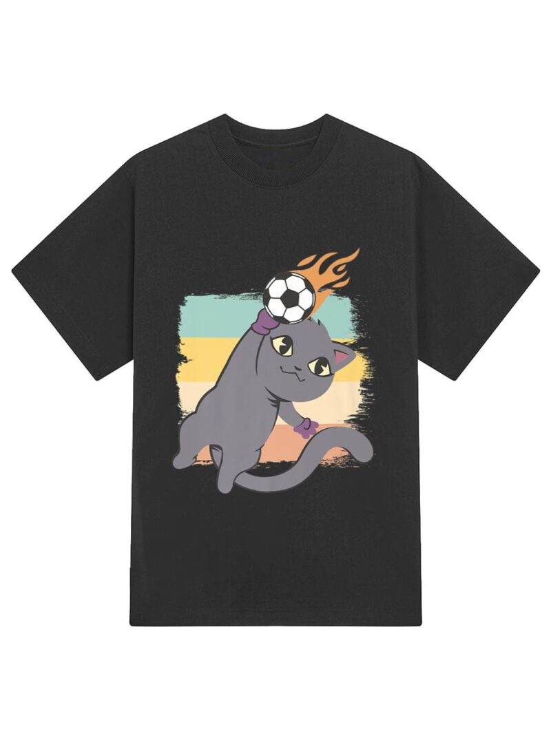 Cute Kawaii Football Soccer Player Funny Goalkeeper Best Cat T-Shirt - Image 2