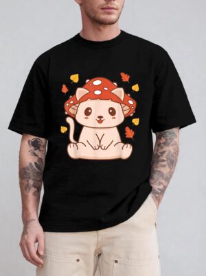 Cute Kawaii Toadstool Cat - Aesthetic Mushroom Kitten T-Shirt