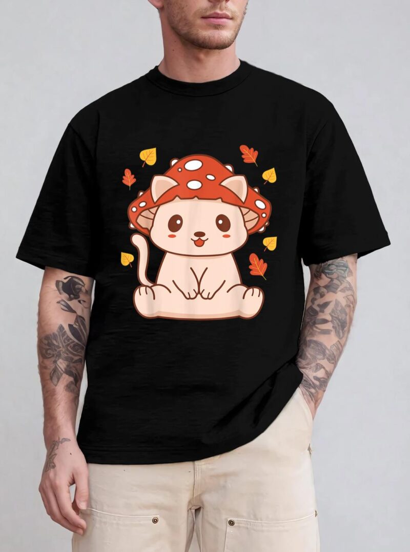 Cute Kawaii Toadstool Cat - Aesthetic Mushroom Kitten T-Shirt