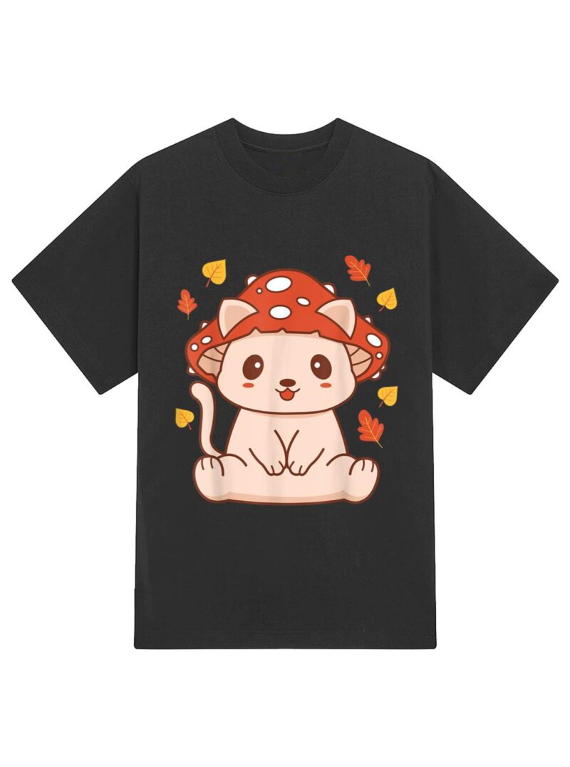 Cute Kawaii Toadstool Cat - Aesthetic Mushroom Kitten T-Shirt - Image 2