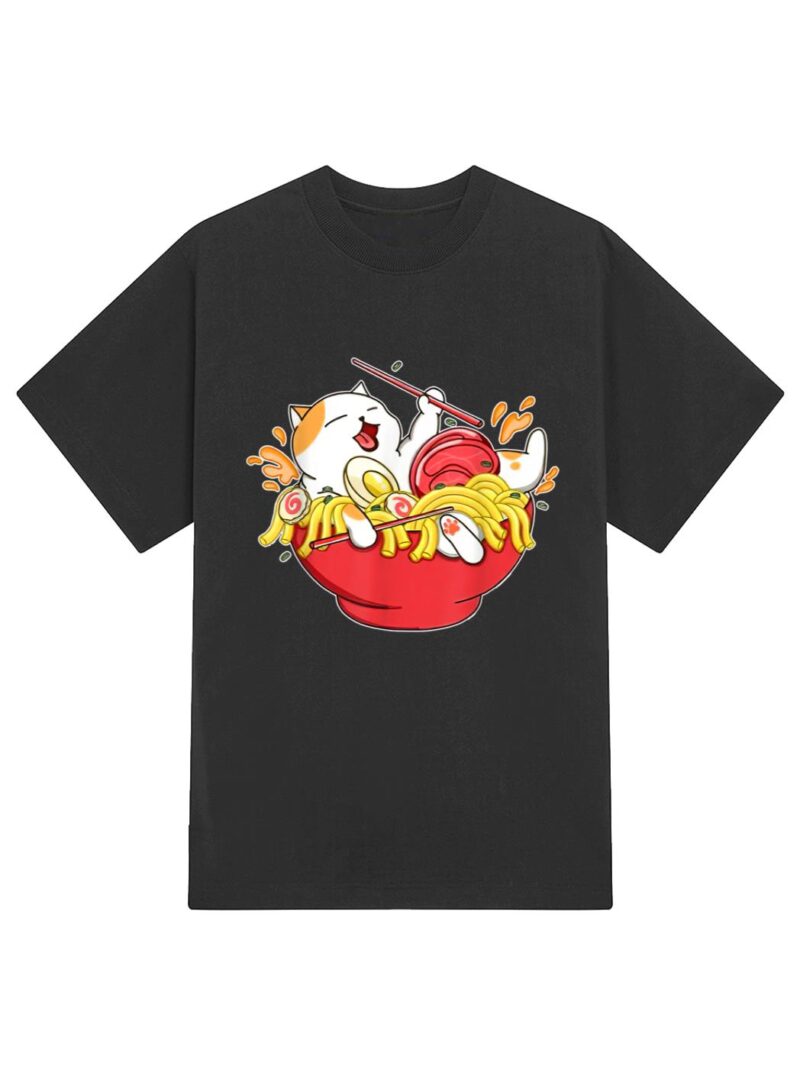 Cute Ramen and Cats Funny Anime Noodle Japanese Gift Girls T-Shirt - Image 2