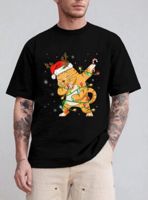 Dabbing Cat Santa Christmas Kids Boys Girls Catmas Xmas T-Shirt