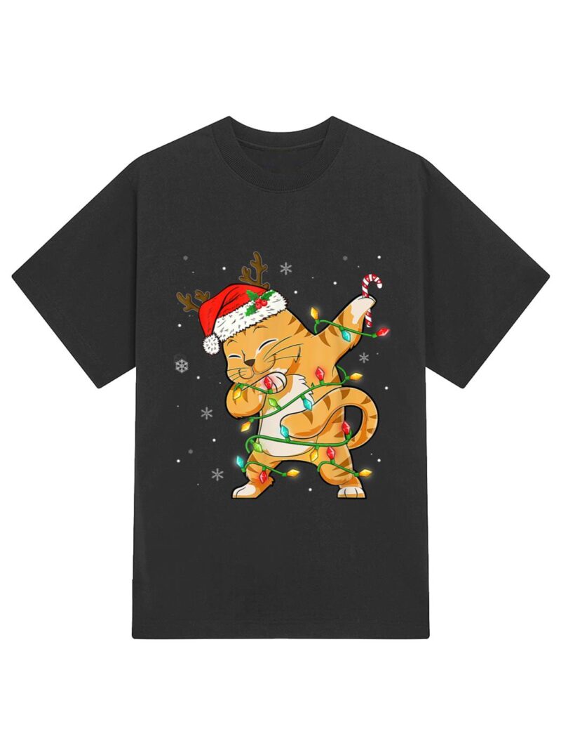 Dabbing Cat Santa Christmas Kids Boys Girls Catmas Xmas T-Shirt - Image 2