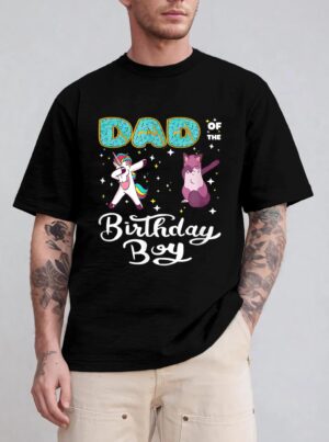 Dad Of He Birthday Boy Donut Dabbing Unicorn Kitten Cat T-Shirt