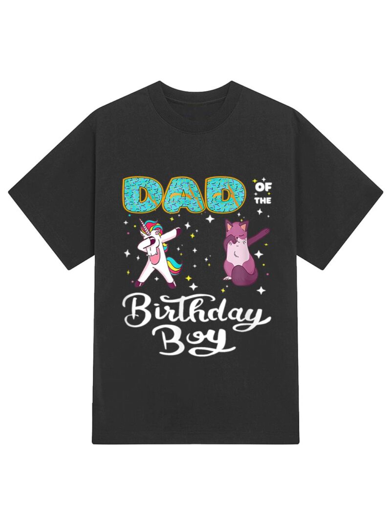 Dad Of He Birthday Boy Donut Dabbing Unicorn Kitten Cat T-Shirt - Image 2