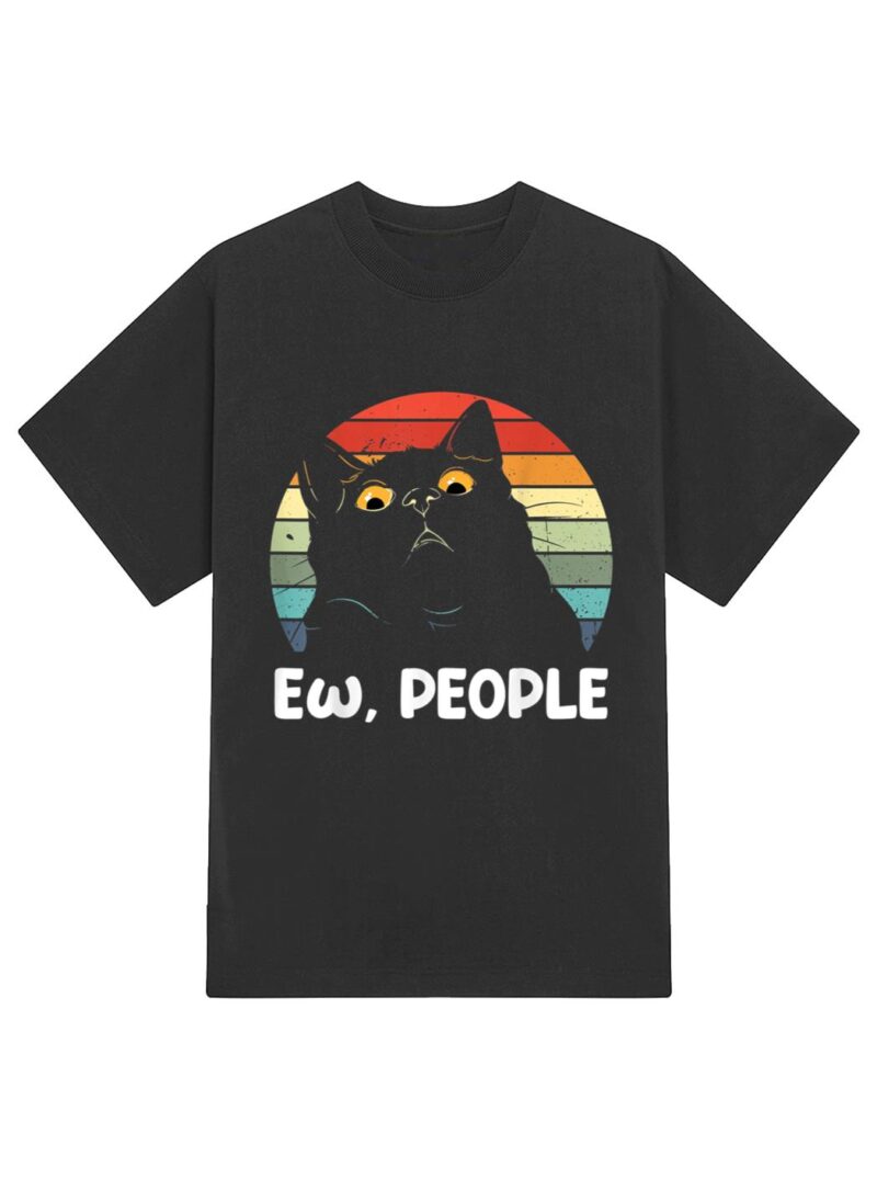 Ew people funny Black Cat lover for women men fun cat saying T-Shirt - Image 2