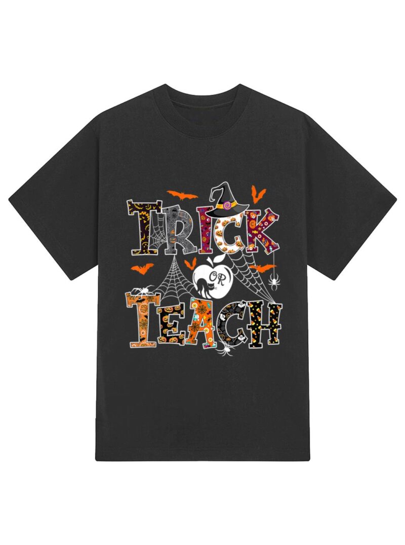 Fall Holiday Themed Thanksgiving Halloween Teacher Trick Or T-Shirt - Image 2