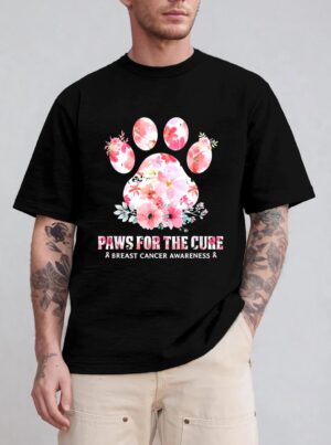 Floral Paws For He Cure Dog Cat Breast Cancer Awareness T-Shirt