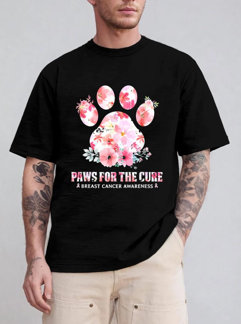 Floral Paws For He Cure Dog Cat Breast Cancer Awareness T-Shirt