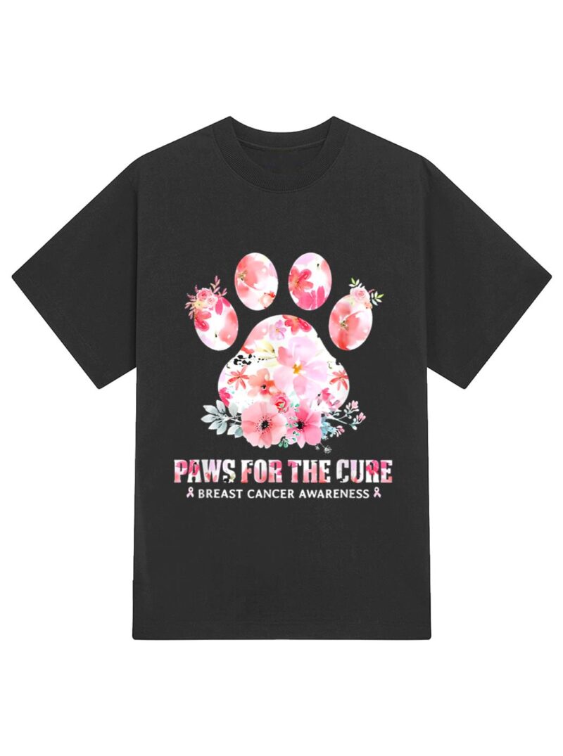 Floral Paws For He Cure Dog Cat Breast Cancer Awareness T-Shirt - Image 2