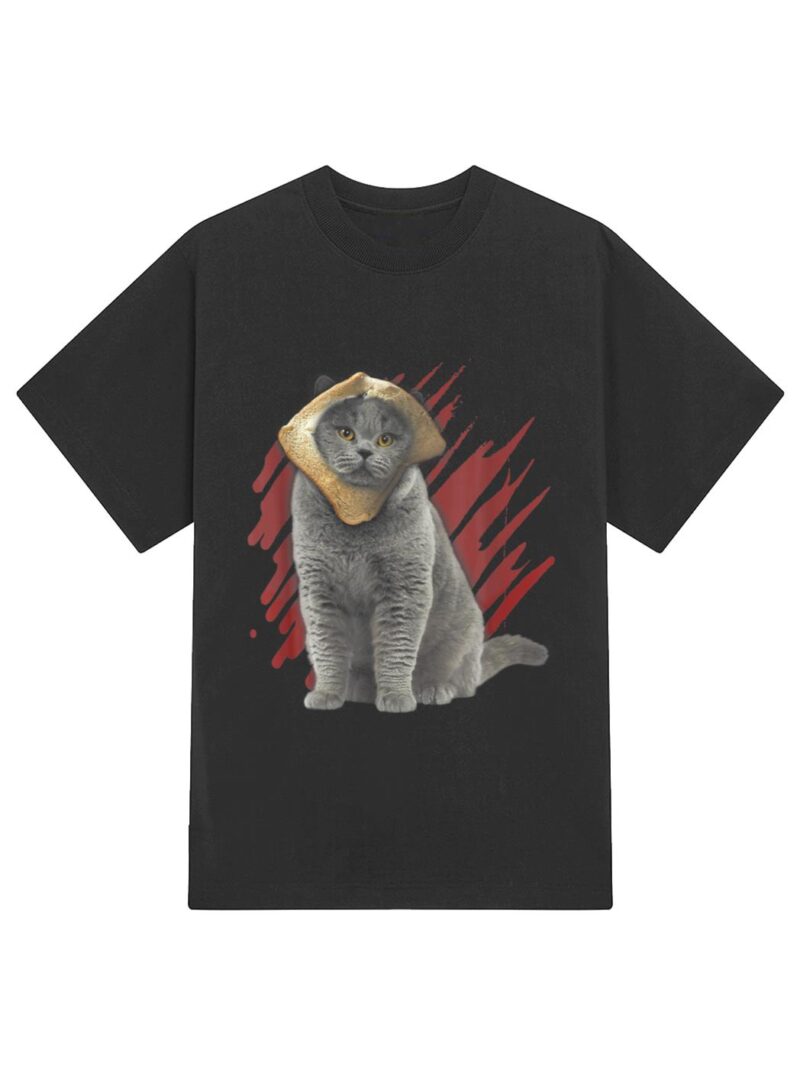 Funny Cat Apparel Cat With Slice Of Bread On Face Cat Lovers T-Shirt - Image 2