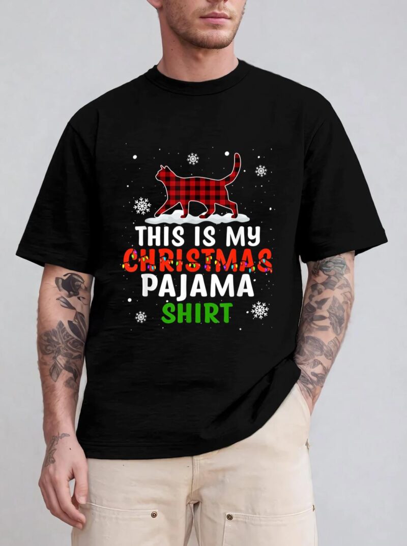 Funny Cat Christmas Lights Buffalo Red Plaid Xmas Gift Girls T-Shirt