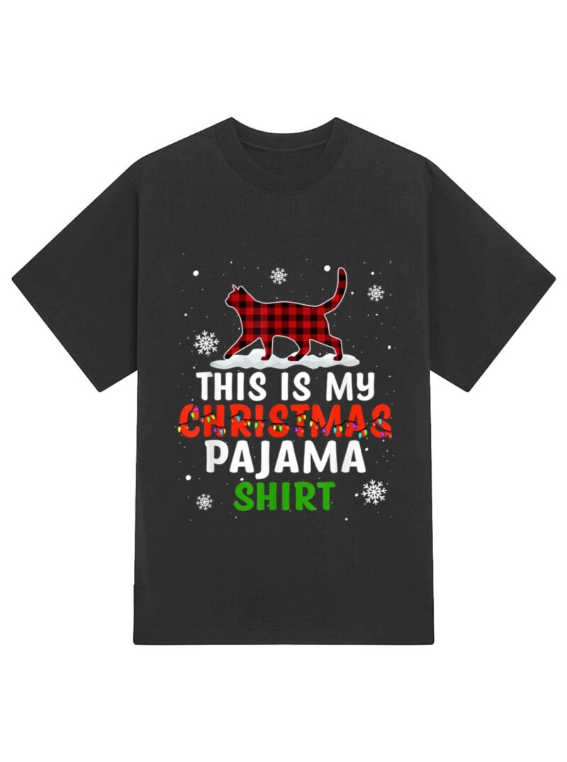 Funny Cat Christmas Lights Buffalo Red Plaid Xmas Gift Girls T-Shirt - Image 2