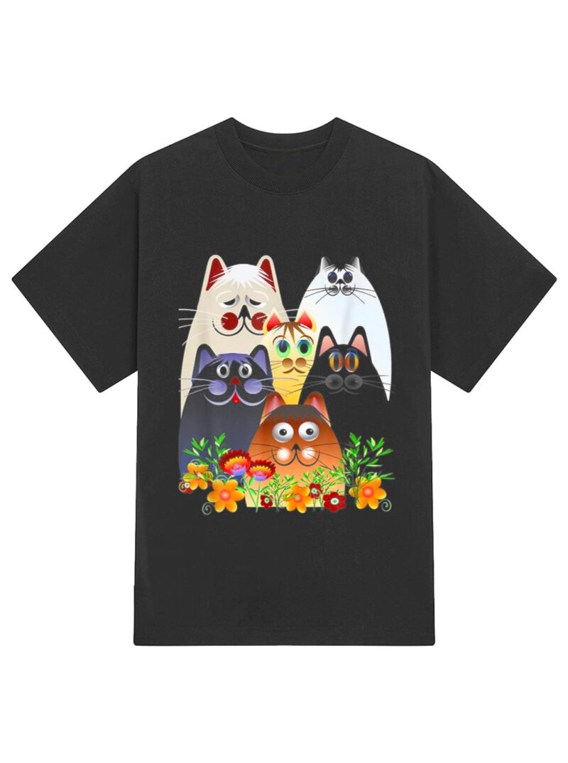 Funny Cat Happy Colorful Flowers T-Shirt - Image 2