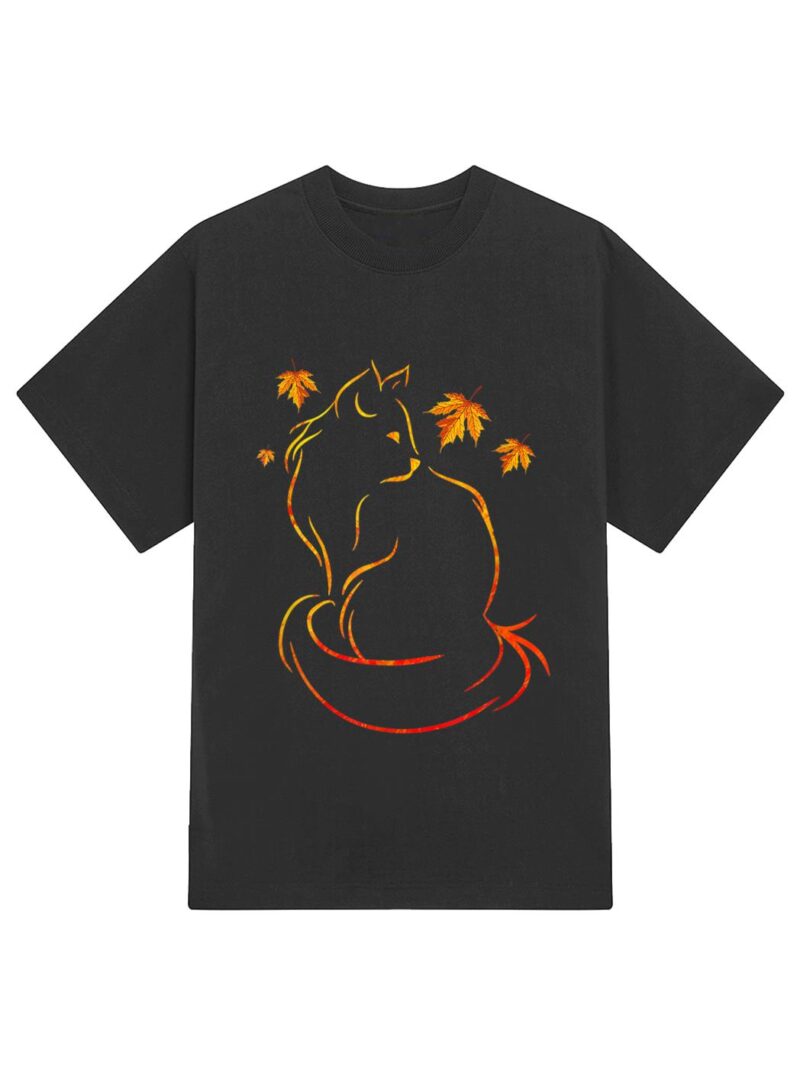 Funny Cat Leaf Fall Hello Autumn For Cute Kitten Lover T-Shirt - Image 2