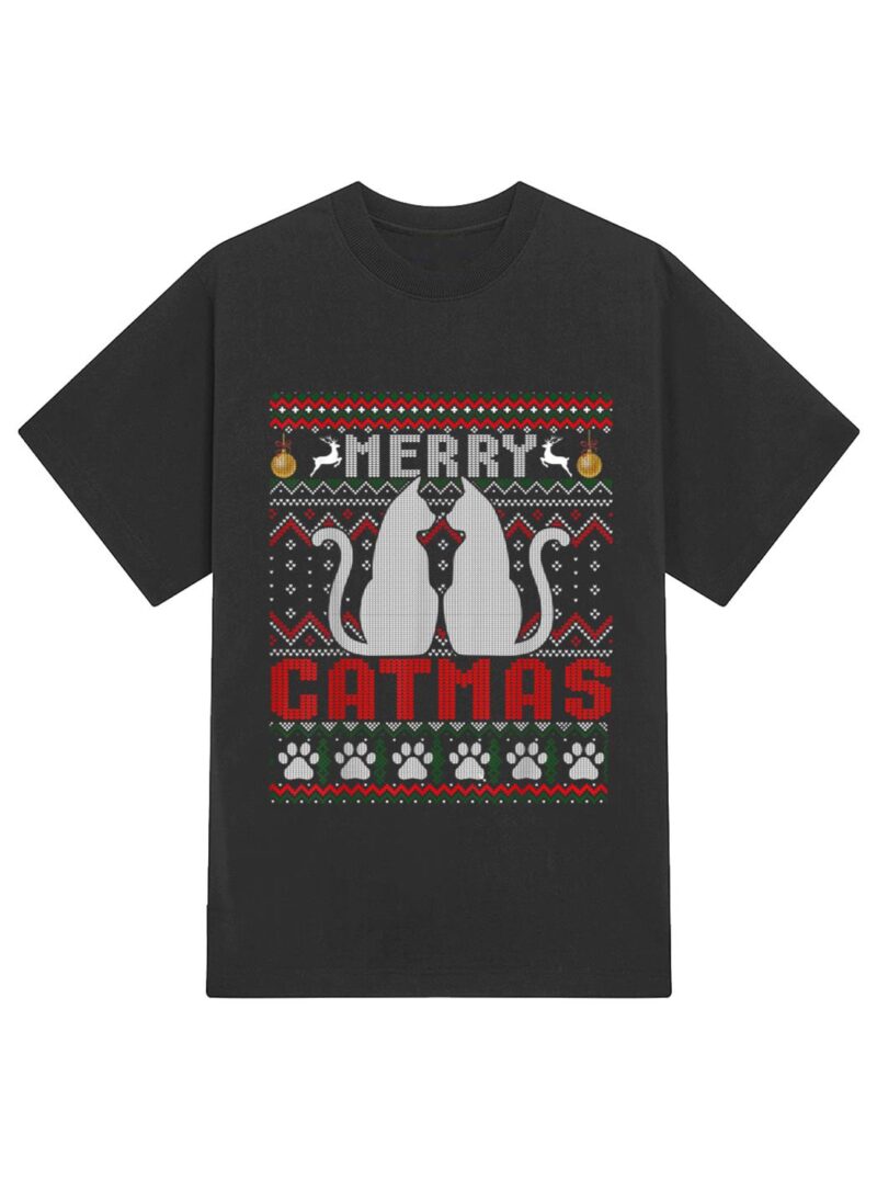 Funny Cat Lover Merry Catmas Christmas T-Shirt - Image 2