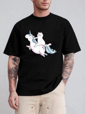 Funny Cat Riding Unicorn T-Shirt Hipster Always Be You Kitty T-Shirt