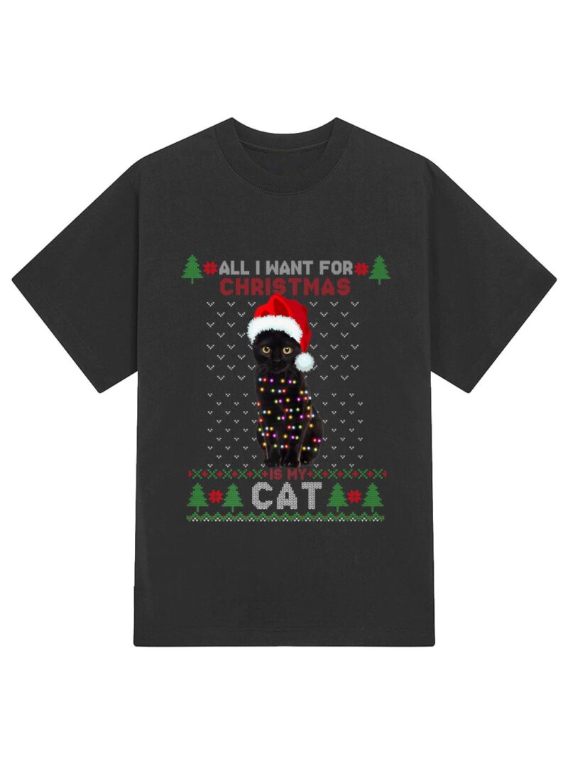 Funny Cat lovers Cute Cat Santa Hat Ugly Christmas Sweater Premium T-Shirt - Image 2