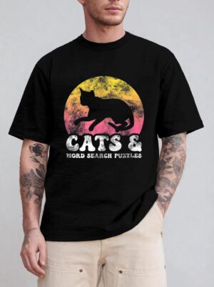 Funny Cats Word Search Puzzles Vintage Retro Hobby T-Shirt