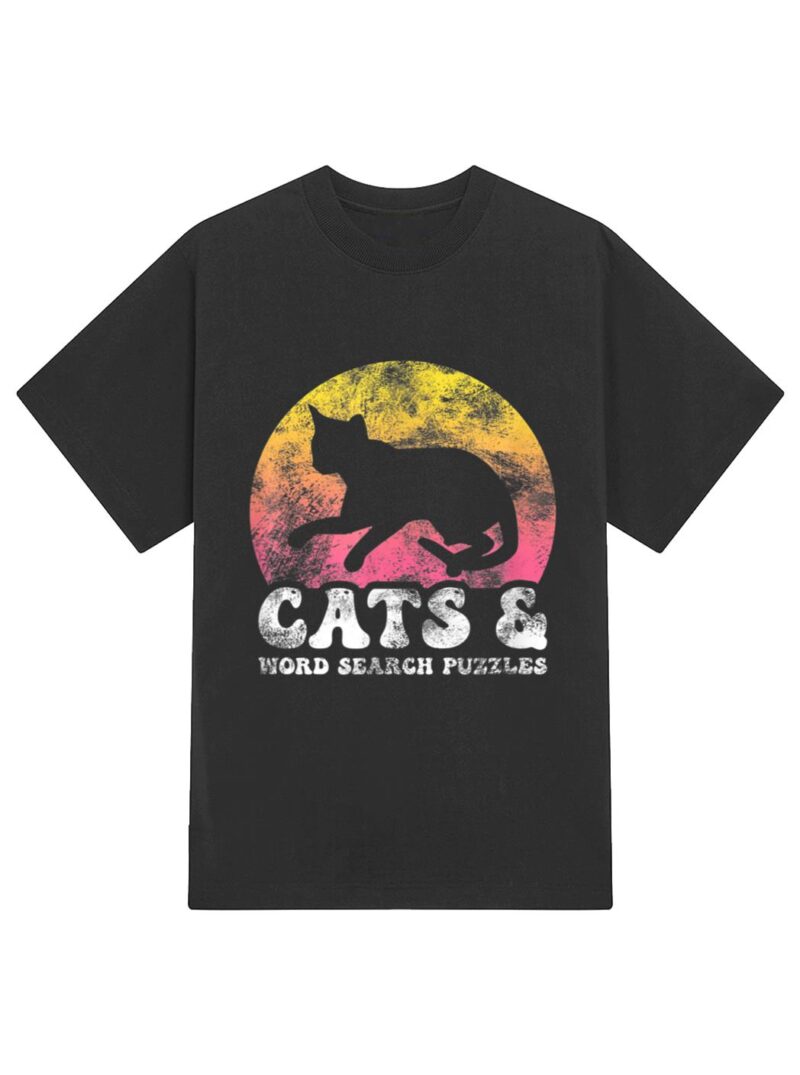 Funny Cats Word Search Puzzles Vintage Retro Hobby T-Shirt - Image 2