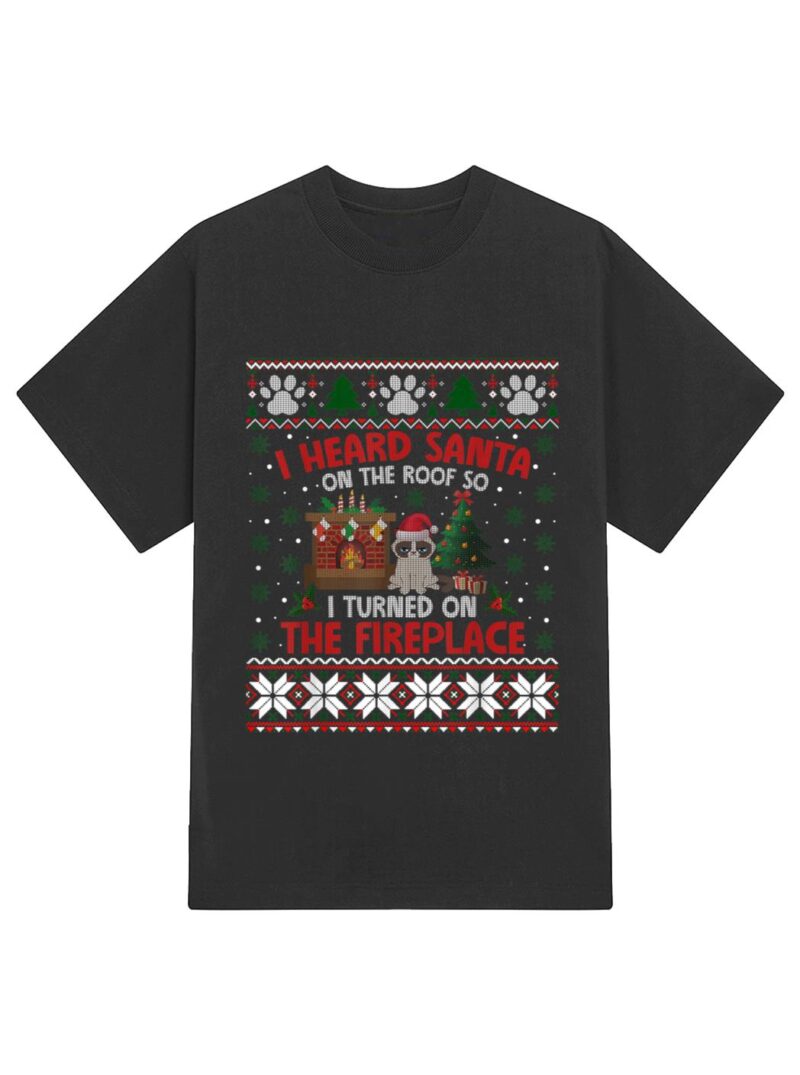 Funny Christmas Cat Hates Santa Annoyed Cat T-Shirt - Image 2