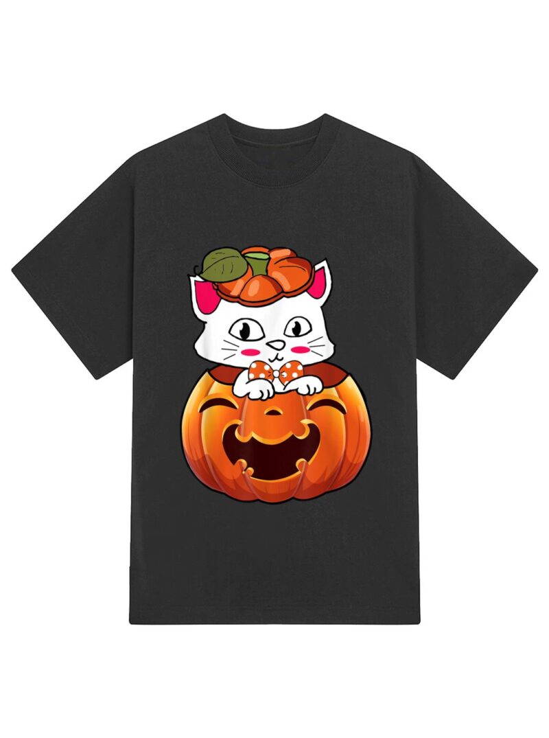 Funny Halloween Jack-O-Lantern Pumpkin Cat Gifts T-Shirt - Image 2