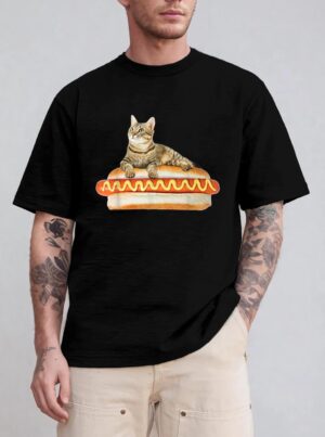Funny Hot Dog Cat  by Zany Brainy, Cute Kitty Food T-Shirt