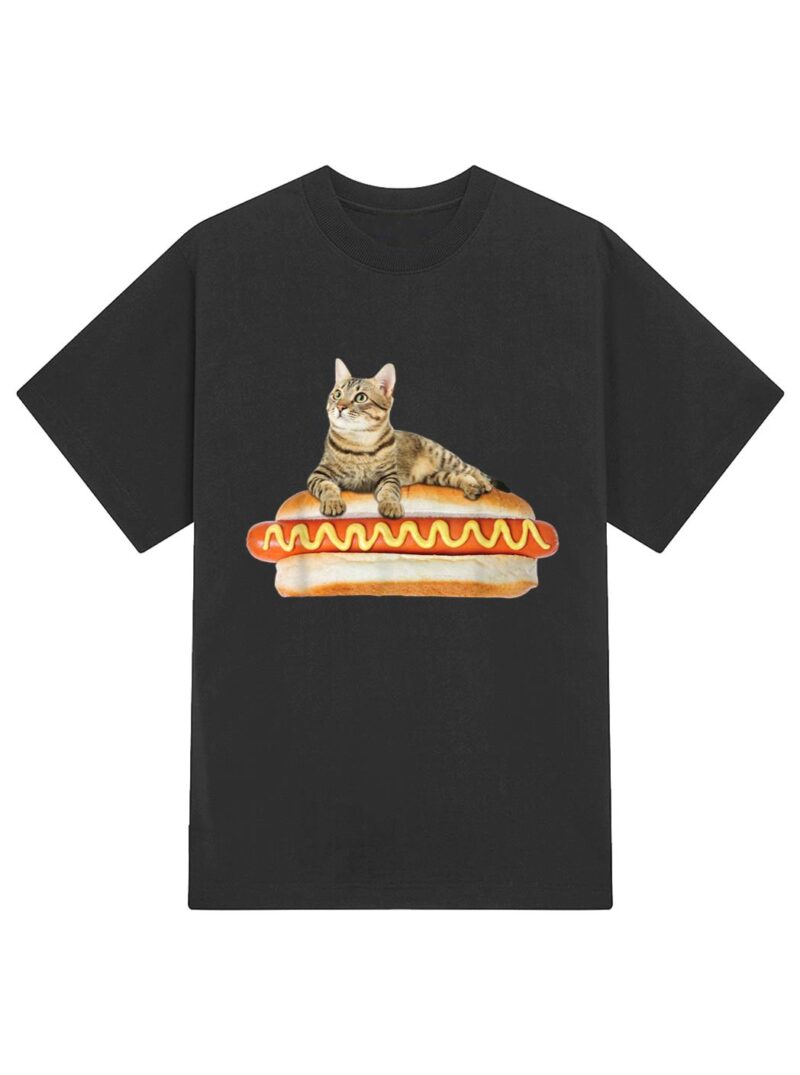 Funny Hot Dog Cat  by Zany Brainy, Cute Kitty Food T-Shirt - Image 2