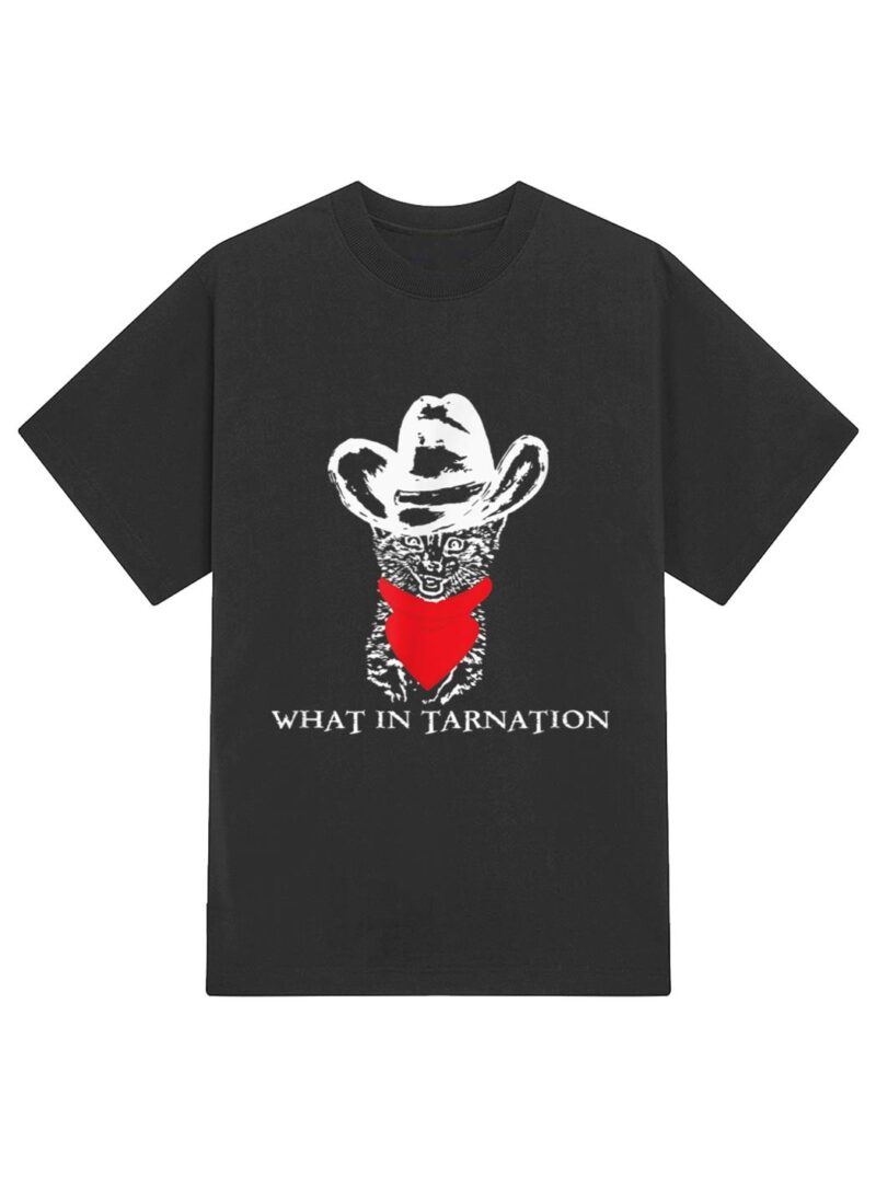Funny Meme What In Tarnation Cat Cowboy Hat T-Shirt - Image 2