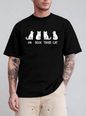 Funny Meow Kitty Un Deux Trois Cat Funny Black Cat T-Shirt