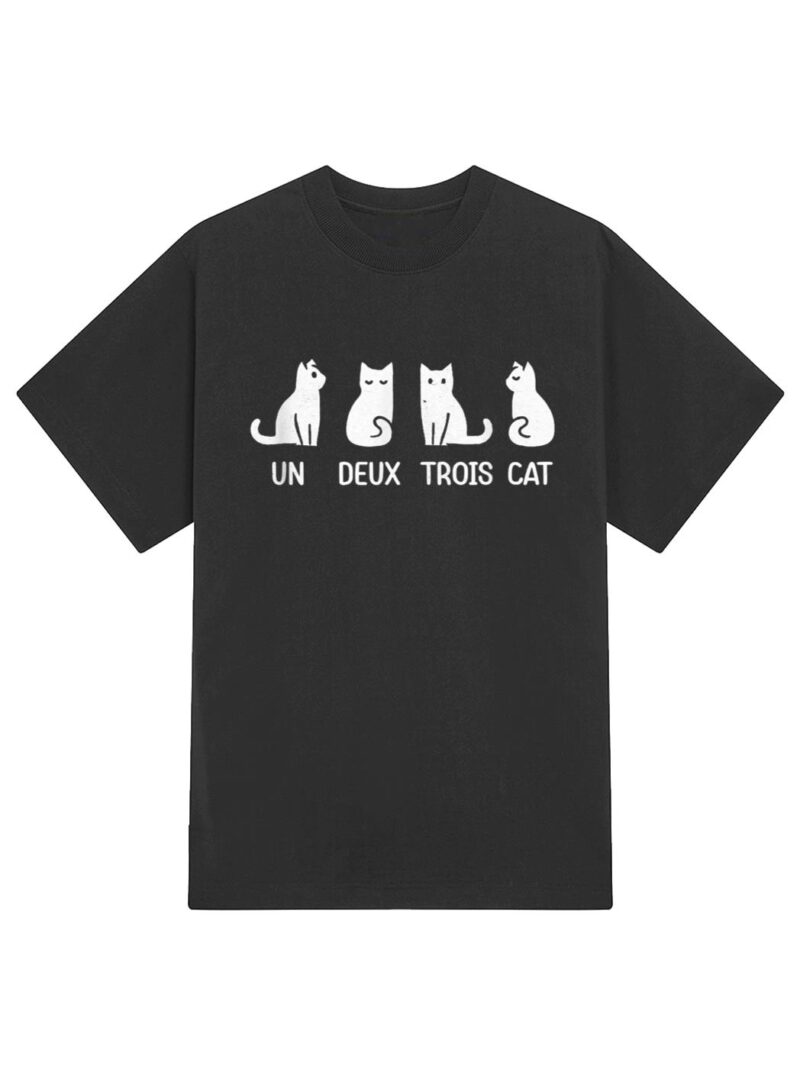 Funny Meow Kitty Un Deux Trois Cat Funny Black Cat T-Shirt - Image 2