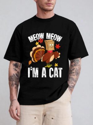 Funny Thanksgiving Cool Turkey Fake Cat T-Shirt